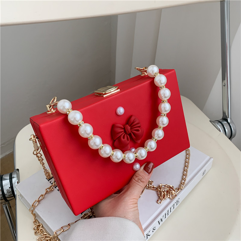Female bag pearl bowknot handbag Korean version new ladies small square bag foreign trade box bag