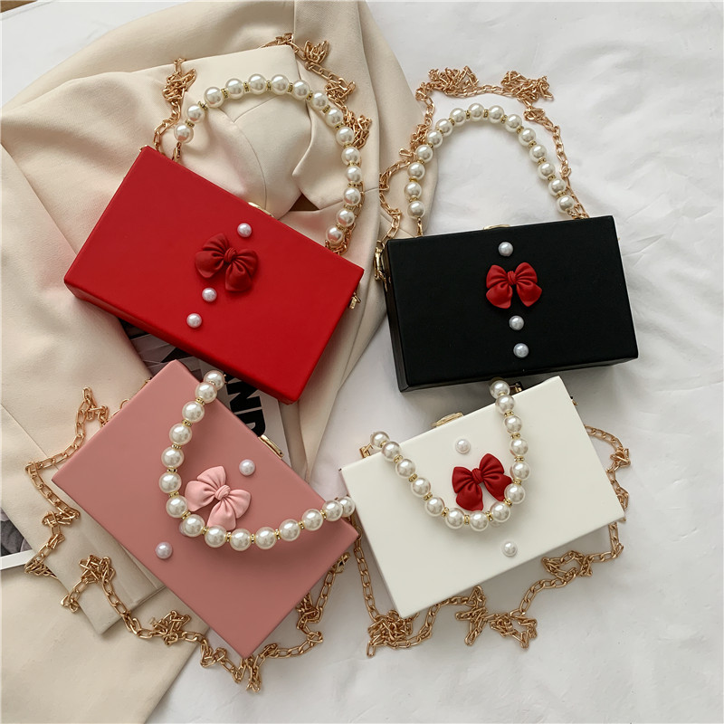 Female bag pearl bowknot handbag Korean version new ladies small square bag foreign trade box bag