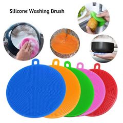 5pcs of Kitchen Silicone Dishwashing Brush Heat Pads Fruit Vegetable Cleaning Brushes Potholder Mix Colors as picture