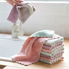 5pcs of Kitchen Dish Towels Absorbent Clean Double-side Thick Coral Fleece Household Cleaning Cloth Mix Colors 30cm*30cm