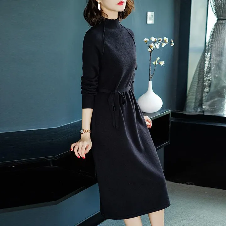 ENOFイナフ long knit dress black L size-
