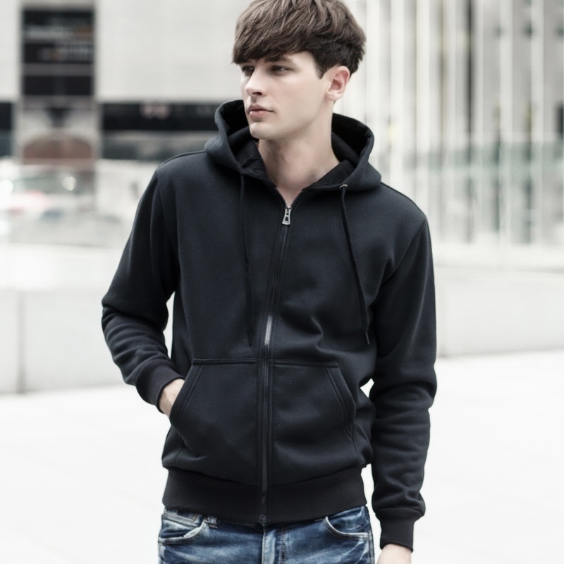 Men&apos;s casual sweater youth pure color Hoodie cotton knitted cardigan Hooded Coat men&apos;s sweater
