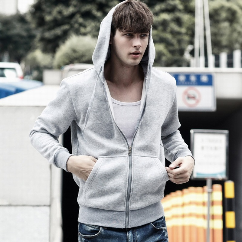 Men&apos;s casual sweater youth pure color Hoodie cotton knitted cardigan Hooded Coat men&apos;s sweater