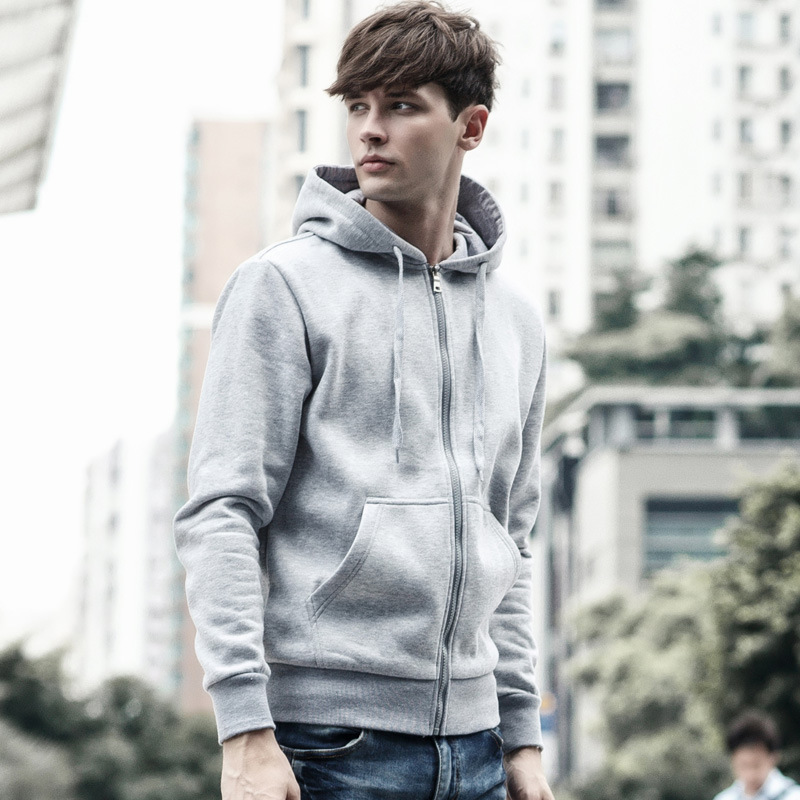 Men&apos;s casual sweater youth pure color Hoodie cotton knitted cardigan Hooded Coat men&apos;s sweater