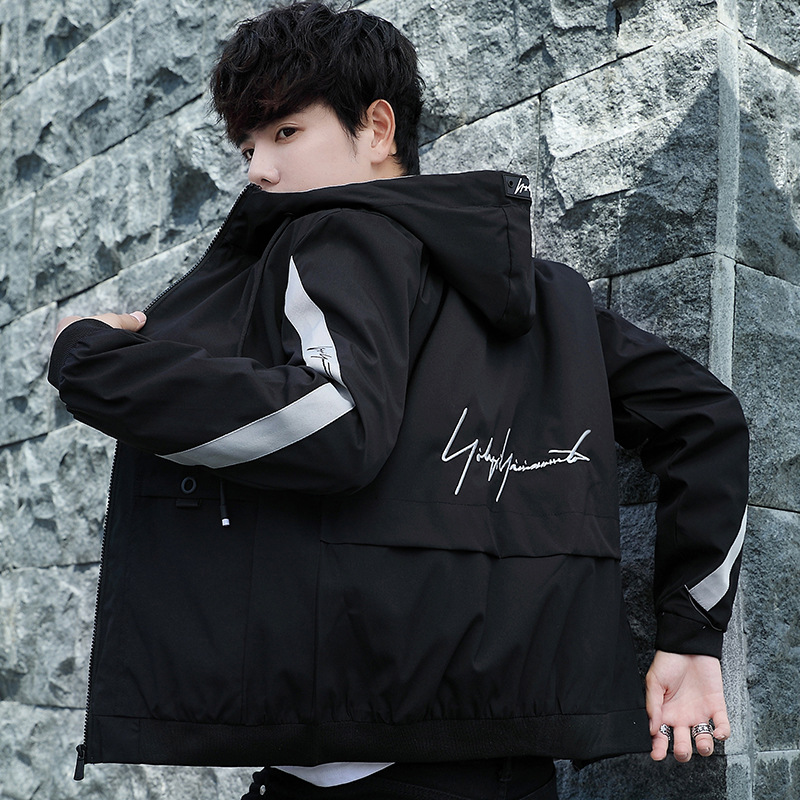 Jacket men&apos;s spring and autumn leisure trend thin top men&apos;s fashion work clothes hooded students