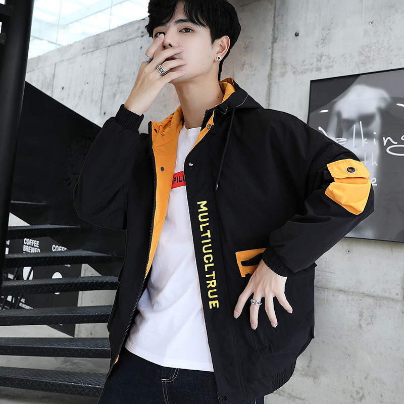 Jacket men&apos;s spring and autumn leisure trend thin top men&apos;s fashion work clothes hooded students