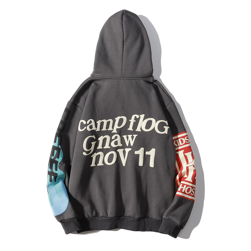 Kanye West Graffiti Letter Print Velvet Sweatshirt Men Hoodie Hip Hop Hooded Hoodies