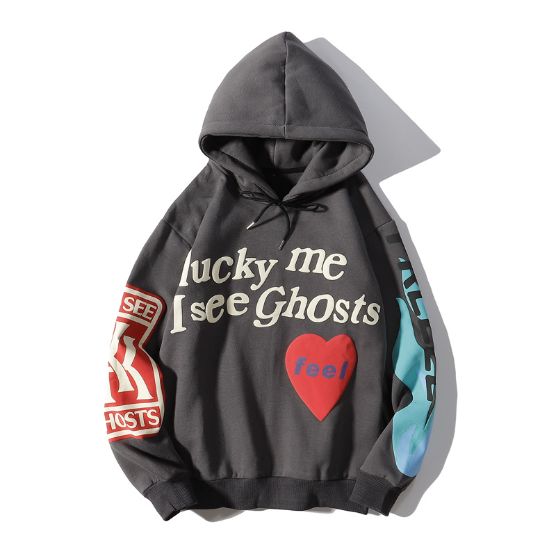 Kanye West Graffiti Letter Print Velvet Sweatshirt Men Hoodie Hip Hop Hooded Hoodies