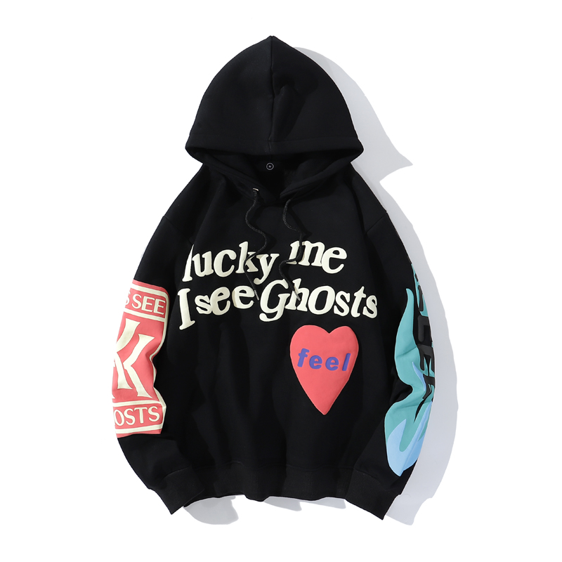 Kanye West Graffiti Letter Print Velvet Sweatshirt Men Hoodie Hip Hop Hooded Hoodies