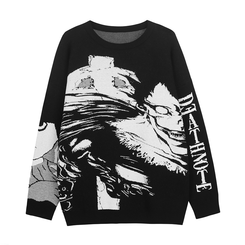 Mens Hip Hop Streetwear Harajuku Sweater Retro Japanese Style Anime Girl Knitted Cotton Pullover