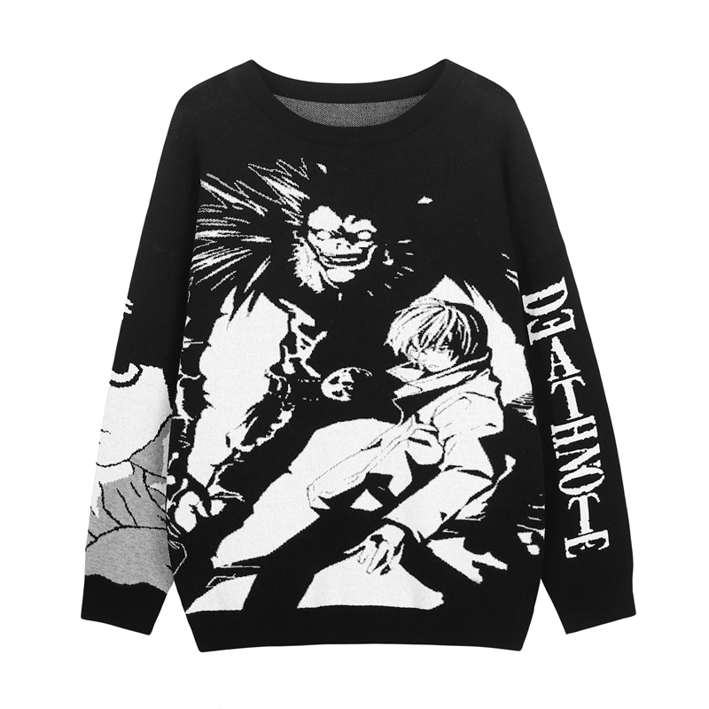 Mens Hip Hop Streetwear Harajuku Sweater Retro Japanese Style Anime Girl Knitted Cotton Pullover