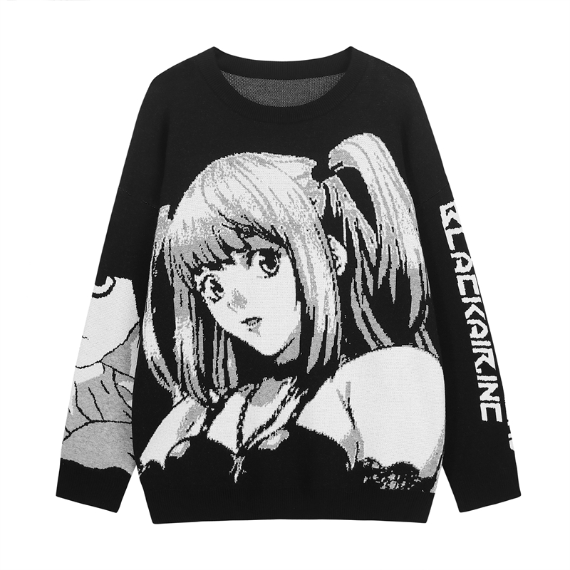 Mens Hip Hop Streetwear Harajuku Sweater Retro Japanese Style Anime Girl Knitted Cotton Pullover