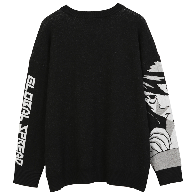 Mens Hip Hop Streetwear Harajuku Sweater Retro Japanese Style Anime Girl Knitted Cotton Pullover