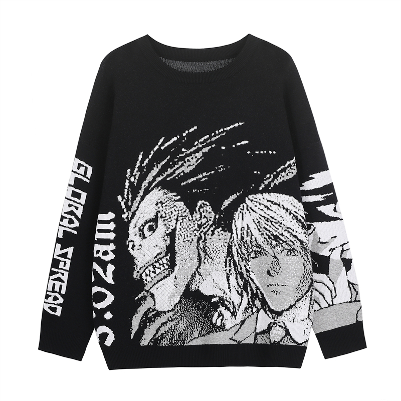 Mens Hip Hop Streetwear Harajuku Sweater Retro Japanese Style Anime Girl Knitted Cotton Pullover