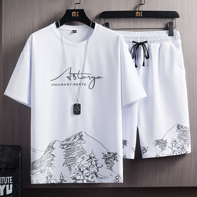 Men&apos;s T-shirt + Shorts Set Summer Breathable Casual Set Fashion Harajuku Printed Sport Suit