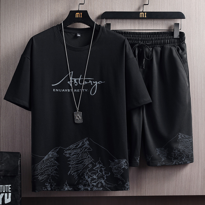 Men&apos;s T-shirt + Shorts Set Summer Breathable Casual Set Fashion Harajuku Printed Sport Suit