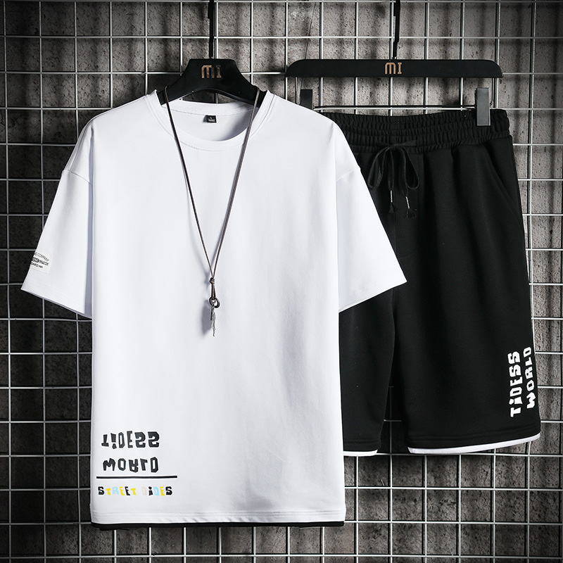 Men&apos;s T-shirt + Shorts Set Summer Breathable Casual Set Fashion Harajuku Printed Sport Suit