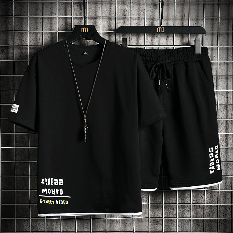 Men&apos;s T-shirt + Shorts Set Summer Breathable Casual Set Fashion Harajuku Printed Sport Suit