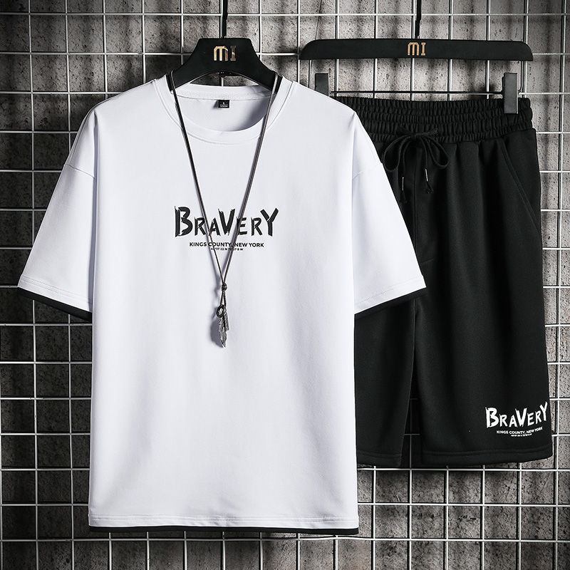 Men&apos;s T-shirt + Shorts Set Summer Breathable Casual Set Fashion Harajuku Printed Sport Suit