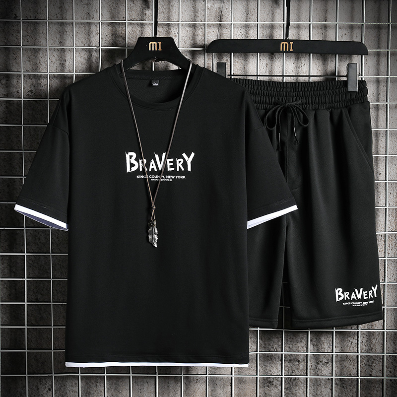 Men&apos;s T-shirt + Shorts Set Summer Breathable Casual Set Fashion Harajuku Printed Sport Suit