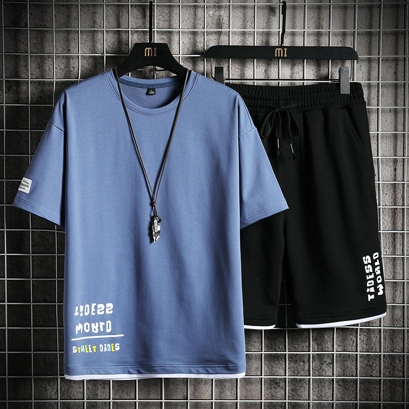 Men&apos;s T-shirt + Shorts Set Summer Breathable Casual Set Fashion Harajuku Printed Sport Suit