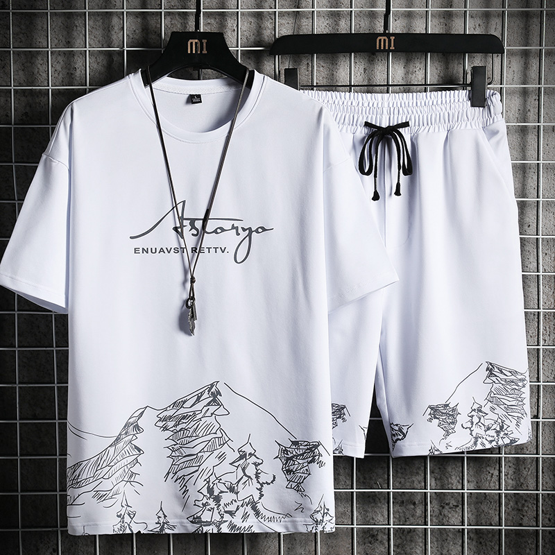 Men&apos;s T-shirt + Shorts Set Summer Breathable Casual Set Fashion Harajuku Printed Sport Suit