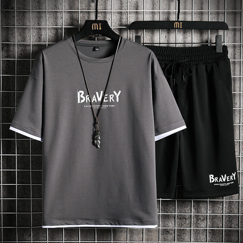 Men&apos;s T-shirt + Shorts Set Summer Breathable Casual Set Fashion Harajuku Printed Sport Suit