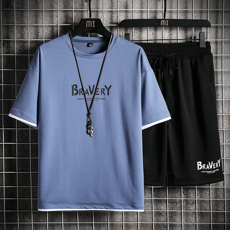 Men&apos;s T-shirt + Shorts Set Summer Breathable Casual Set Fashion Harajuku Printed Sport Suit