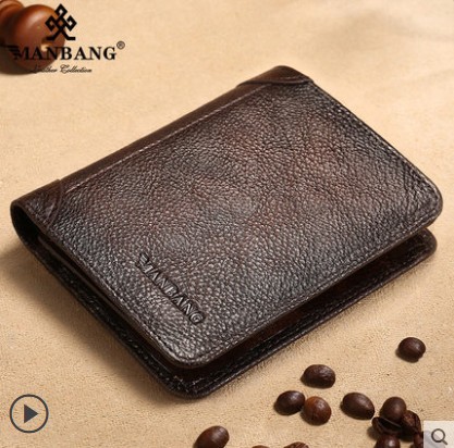 ManBang Genuine Leather Men Wallet Small Card Holder Wallet Pocket Retro purse