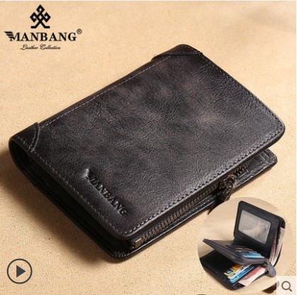 ManBang Genuine Leather Men Wallet Small Card Holder Wallet Pocket Retro purse