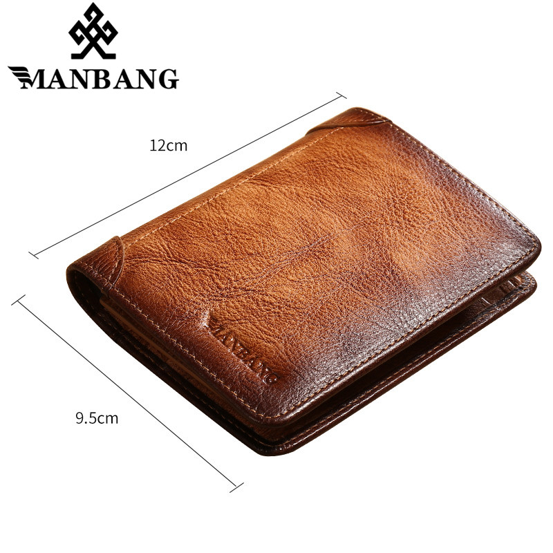 ManBang Genuine Leather Men Wallet Small Card Holder Wallet Pocket Retro purse