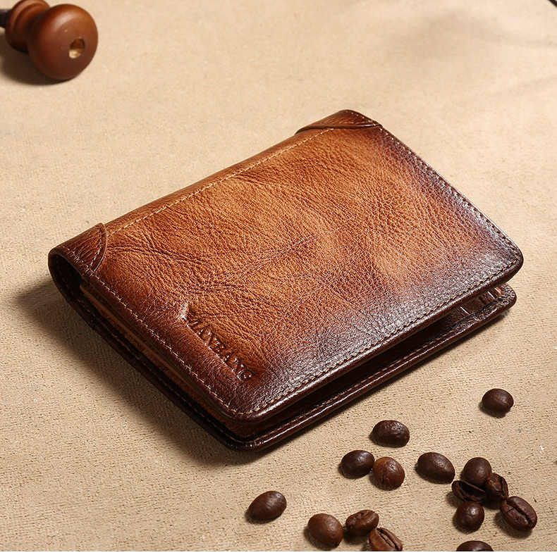 ManBang Genuine Leather Men Wallet Small Card Holder Wallet Pocket Retro purse