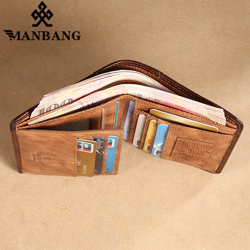 ManBang Genuine Leather Men Wallet Small Card Holder Wallet Pocket Retro purse