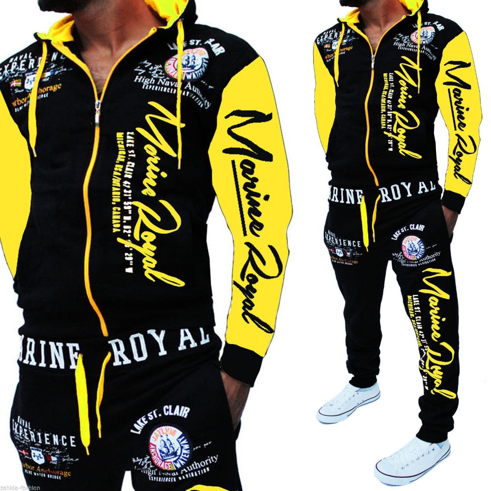 Men Tracksuit 2 Piece Tops and Pants Mens Sweat Suits Set Letter Print Plus Size Jogger Sets