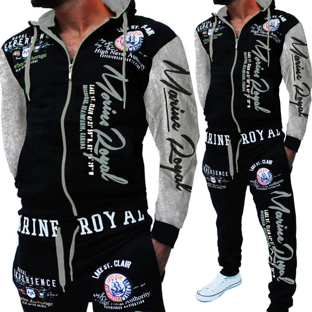 Men Tracksuit 2 Piece Tops and Pants Mens Sweat Suits Set Letter Print Plus Size Jogger Sets