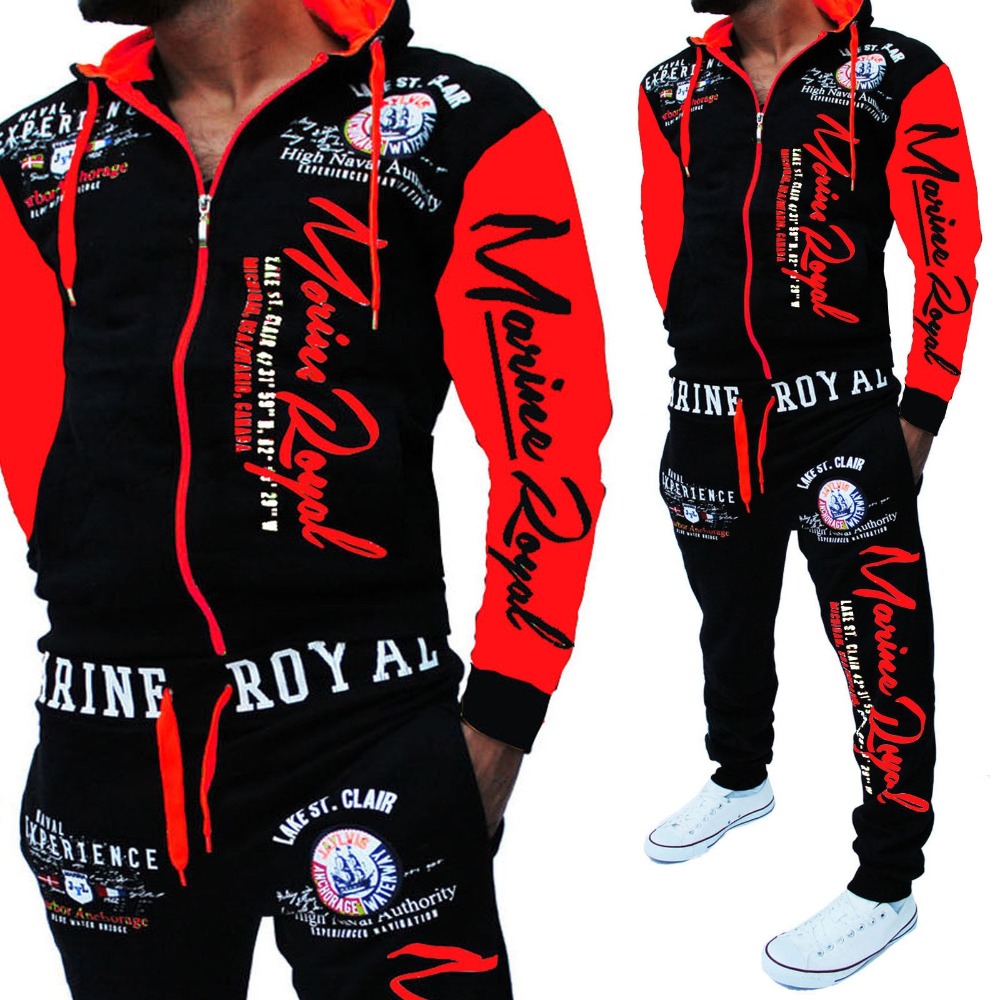 Men Tracksuit 2 Piece Tops and Pants Mens Sweat Suits Set Letter Print Plus Size Jogger Sets