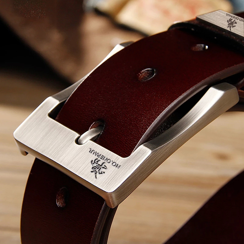 Genuine Leather Men&apos;s High Quality Buckle Jeans Casual Belts Business Cowboy Waistband