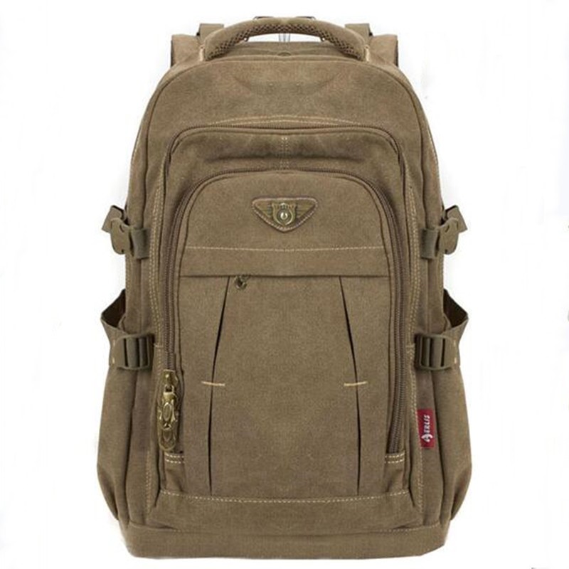 Men&apos;s Military Canvas Backpack Zipper Rucksacks Laptop Travel Shoulder Notebook Schoolbags