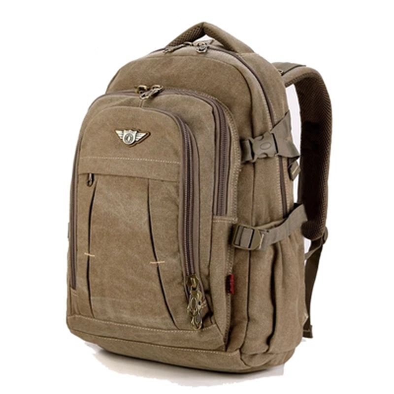 Men&apos;s Military Canvas Backpack Zipper Rucksacks Laptop Travel Shoulder Notebook Schoolbags