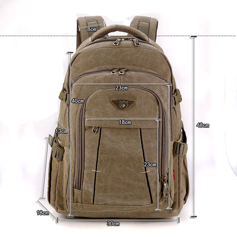 Men&apos;s Military Canvas Backpack Zipper Rucksacks Laptop Travel Shoulder Notebook Schoolbags