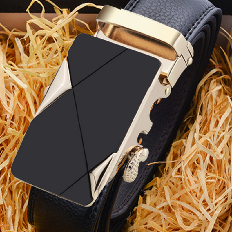 Leather Belts for Men 3.5cm Width Brand Fashion Automatic Buckle Black Leather Belt