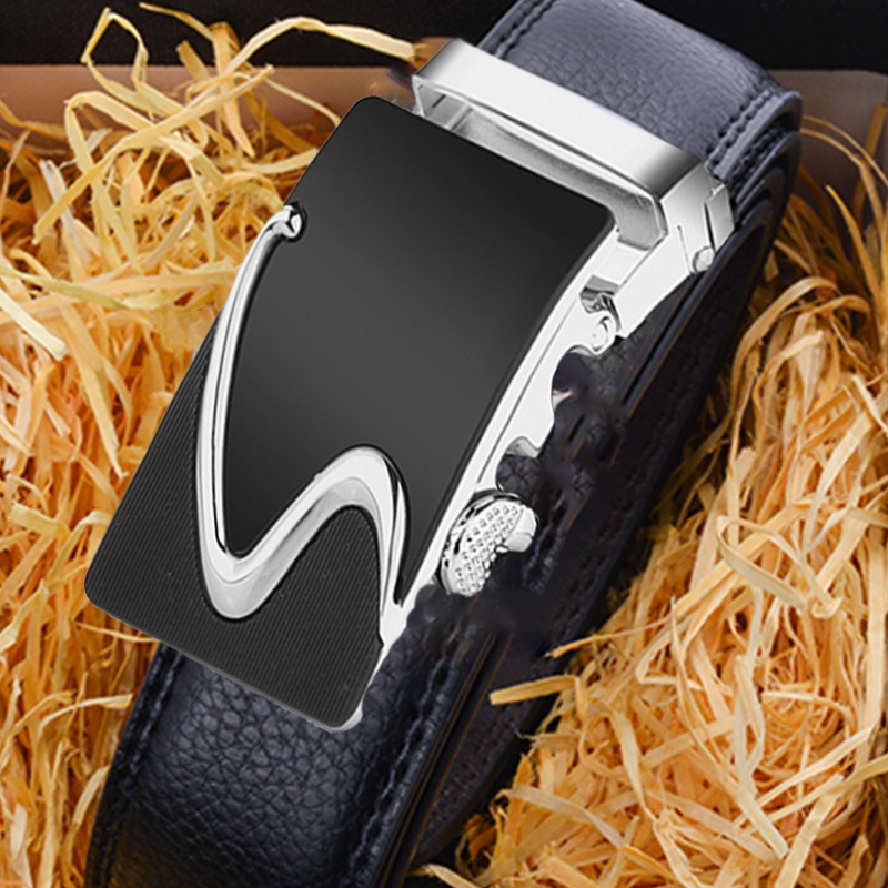 Leather Belts for Men 3.5cm Width Brand Fashion Automatic Buckle Black Leather Belt