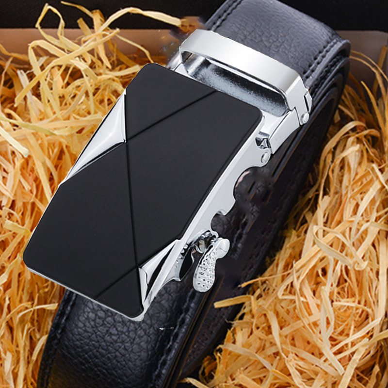Leather Belts for Men 3.5cm Width Brand Fashion Automatic Buckle Black Leather Belt
