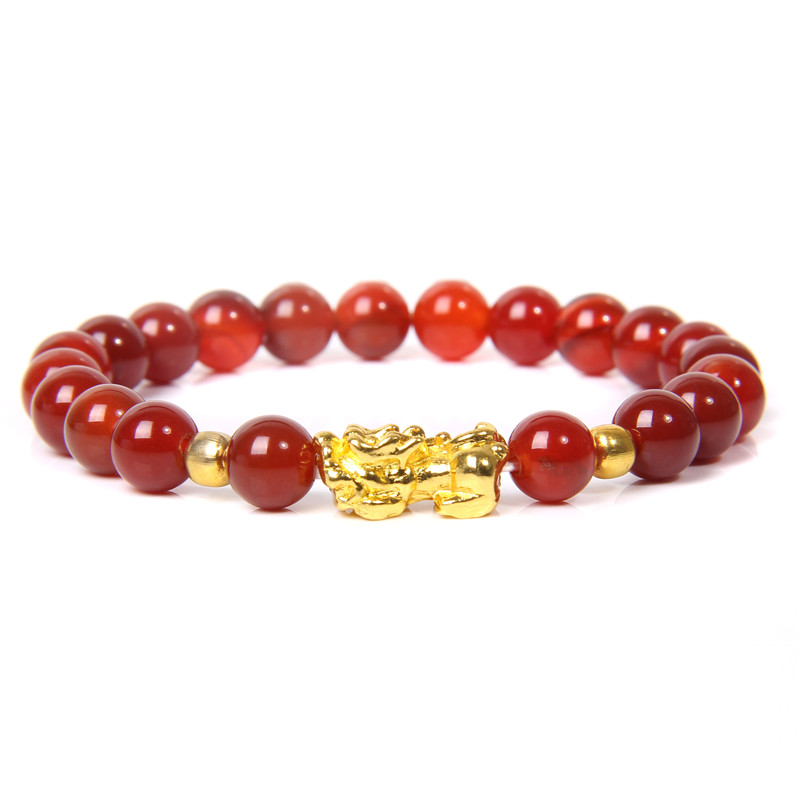 4pcs Men Feng Shui Luck Wealth Buddha Black Obsidian stone hombre Gold Charm Bracelet Gifts
