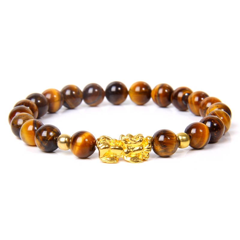 4pcs Men Feng Shui Luck Wealth Buddha Black Obsidian stone hombre Gold Charm Bracelet Gifts