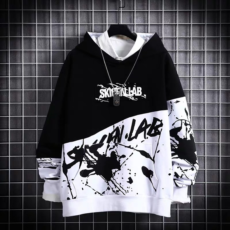 Japanese hip hop Hoodie men&apos;s trend long sleeved top ins loose trendy Hoodie