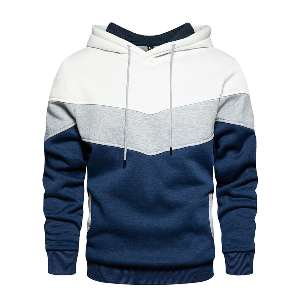 Splicing Hooded Sweater men&apos;s long sleeve warm Plush Hooded Sweatshirt casual coat