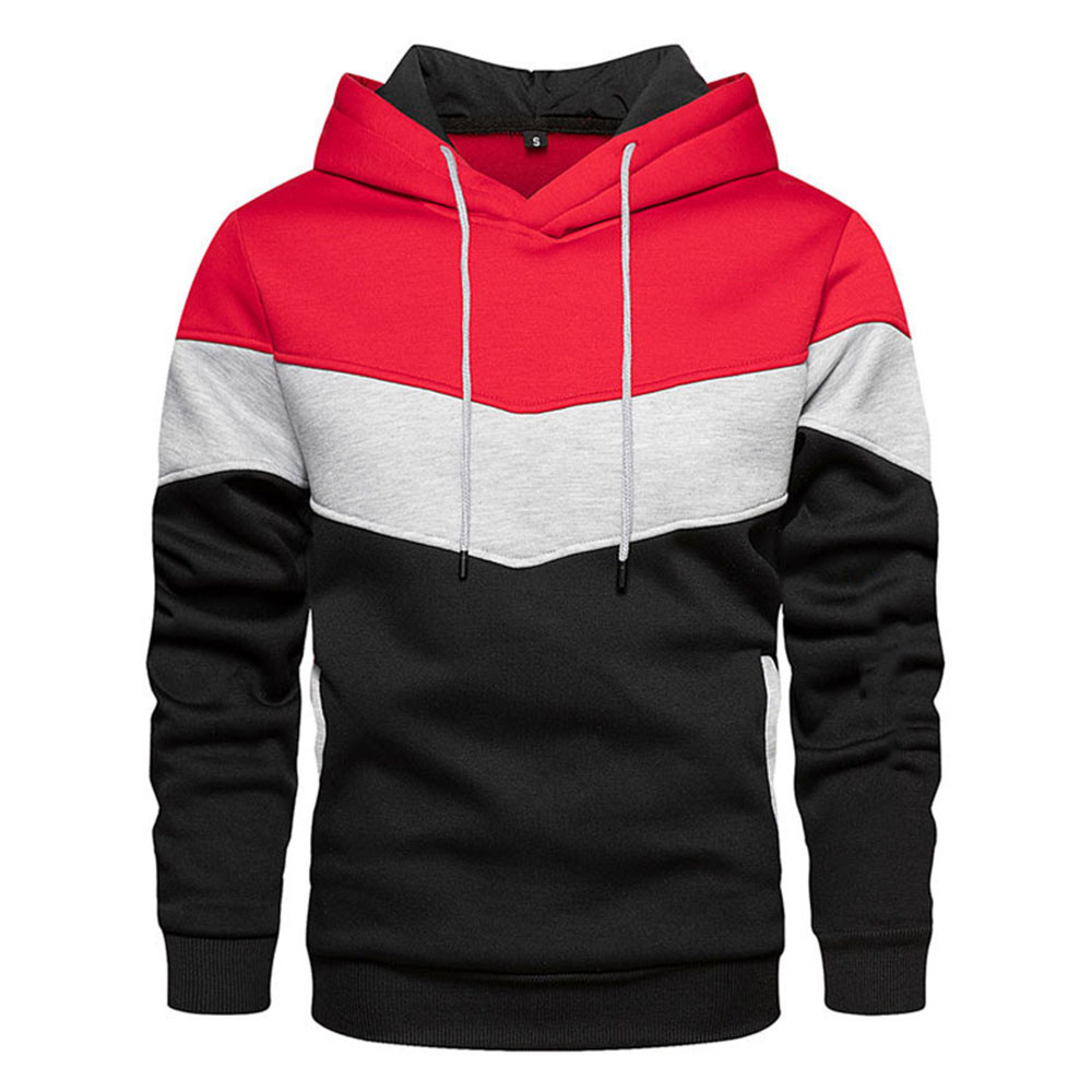 Splicing Hooded Sweater men&apos;s long sleeve warm Plush Hooded Sweatshirt casual coat
