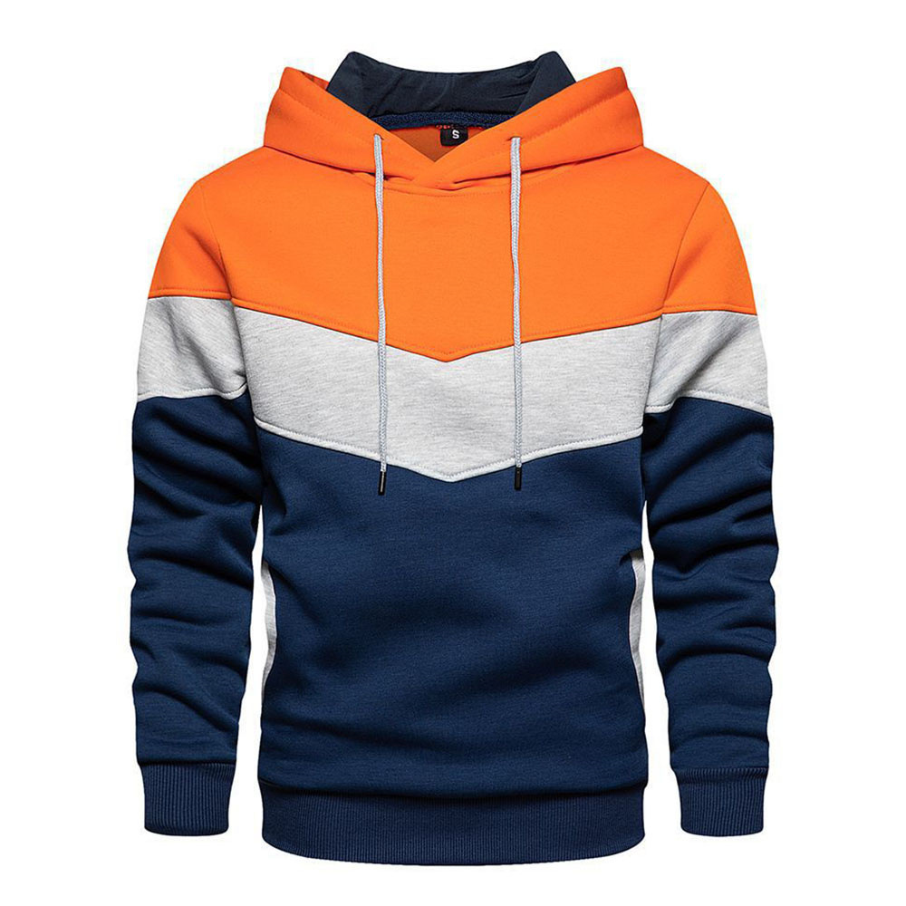 Splicing Hooded Sweater men&apos;s long sleeve warm Plush Hooded Sweatshirt casual coat