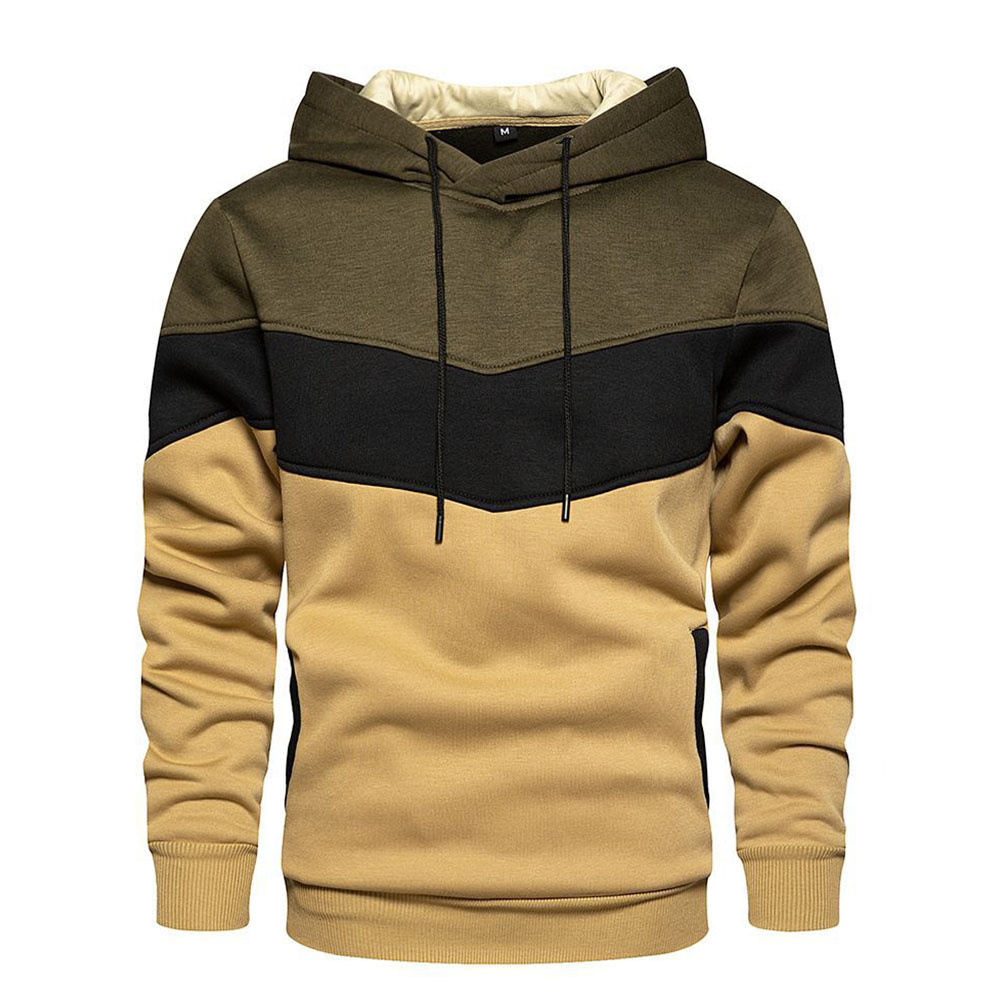 Splicing Hooded Sweater men&apos;s long sleeve warm Plush Hooded Sweatshirt casual coat